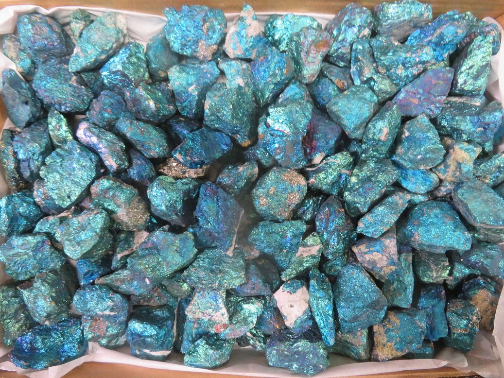 Turquoise, blue, and purple, colored raw stones