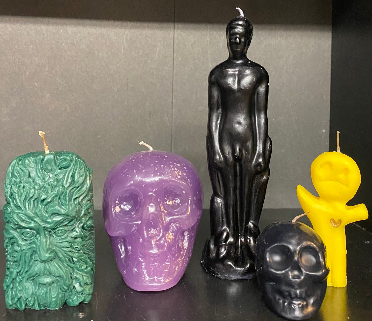 Figure candles Green man, skulls, poppet, person