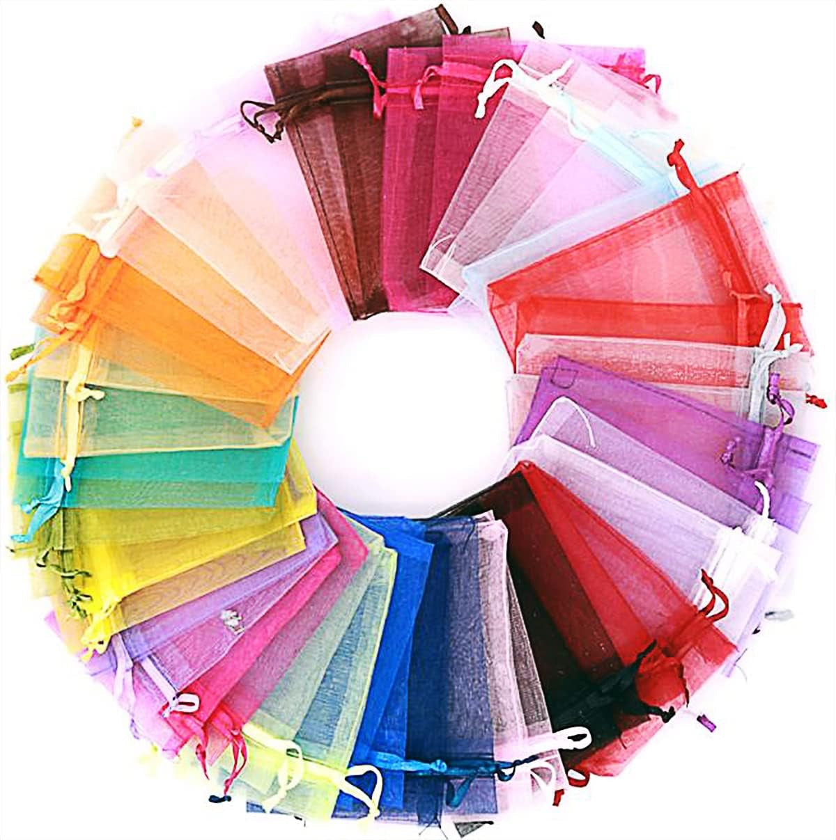 Organza pouches in a wheel assorted colors