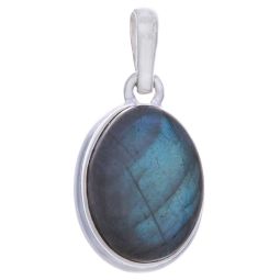 Labradorite pendant in a silver setting on a white background