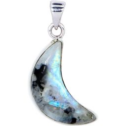 Crescent-shaped gemstone pendant on a white background