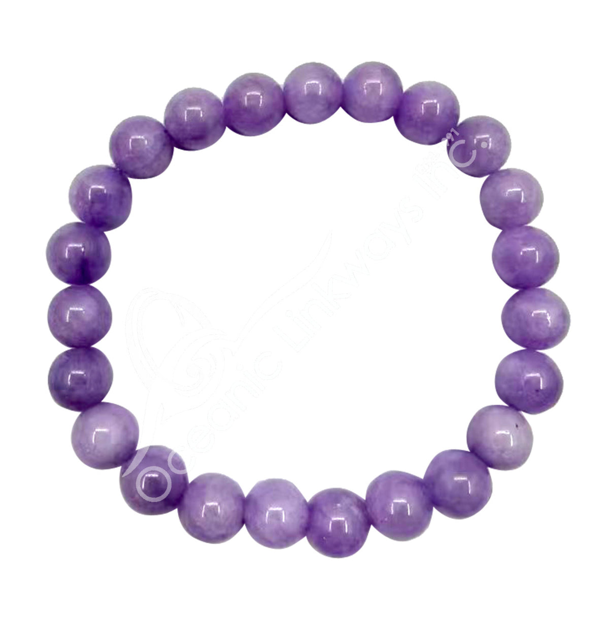 A beaded stretch bracelet made of polished purple round beads, displayed on a clean white background.