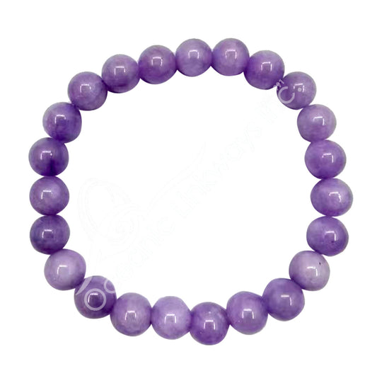 A beaded stretch bracelet made of polished purple round beads, displayed on a clean white background.