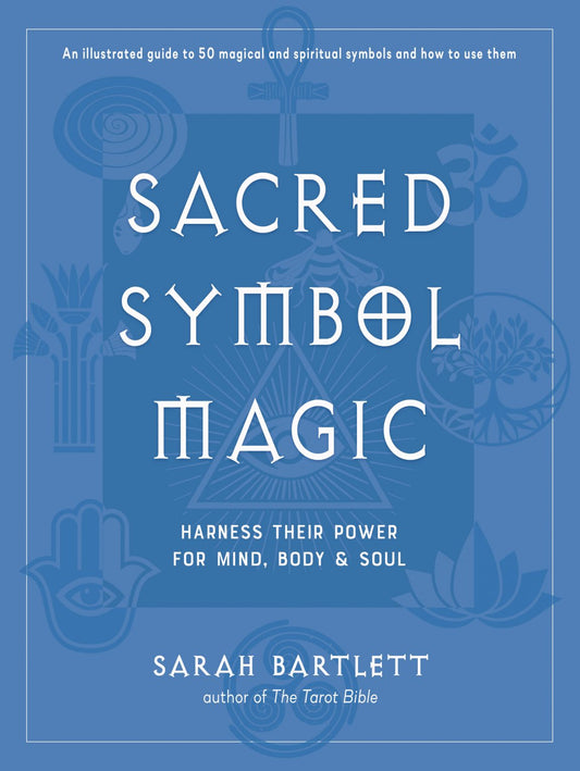 blue and white book cover with faint symbols in background