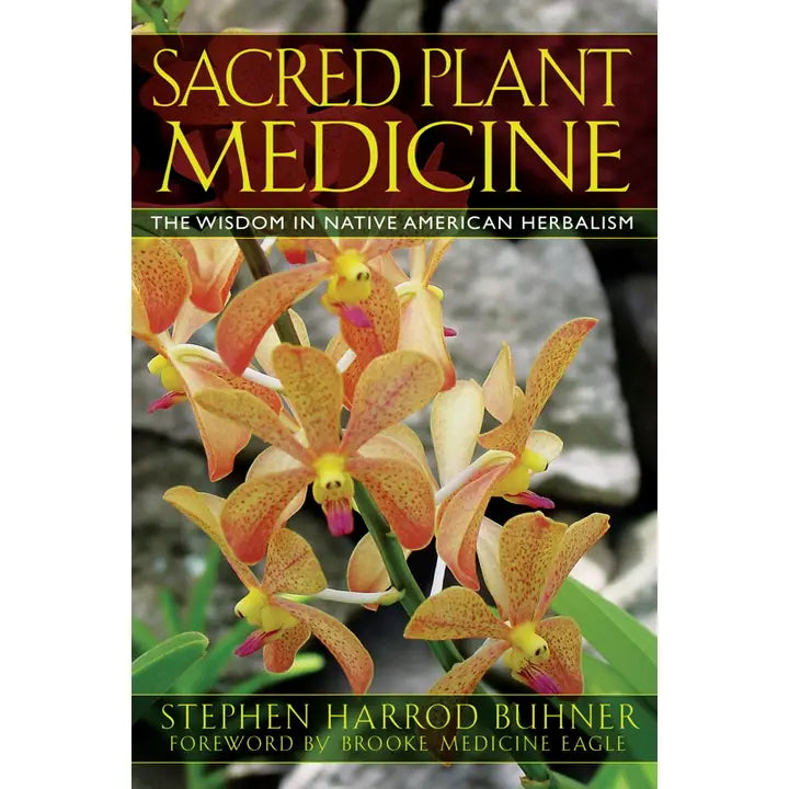 Book cover of 'Sacred Plant Medicine' with orchids on a white background