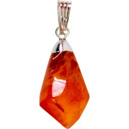 Carnelian pendant with silver setting on a white background