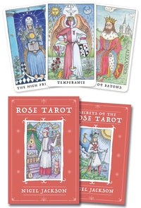 Rose Tarot book with tarot card illustrations on a white background