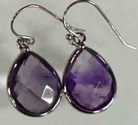 Earring Amethyst Stone Tear Drop Dangle