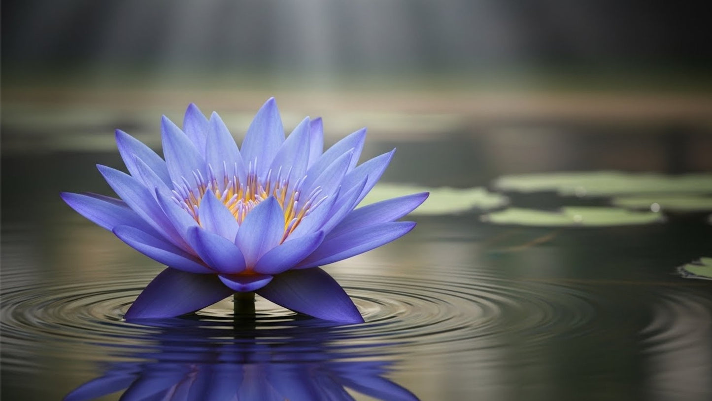 Purple water lily flower with ripples on water surface