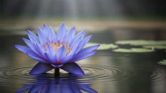 Purple water lily flower with ripples on water surface