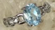 Ring with a blue gemstone on a plain background