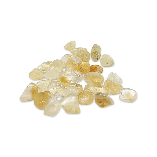 Around 1 cm yellow, orange, and white semi-translucent tumbled stones.