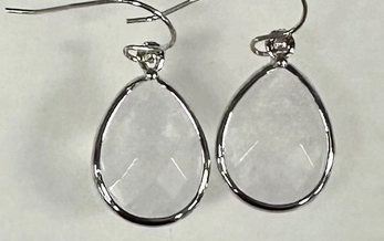 Earring Clear Quartz Stone Tear Drop Dangle