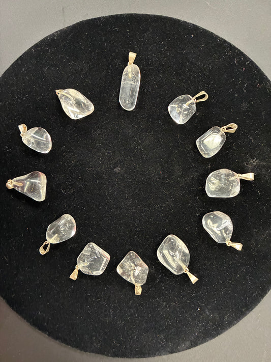 Clear Quartz stone tumbled pendants 