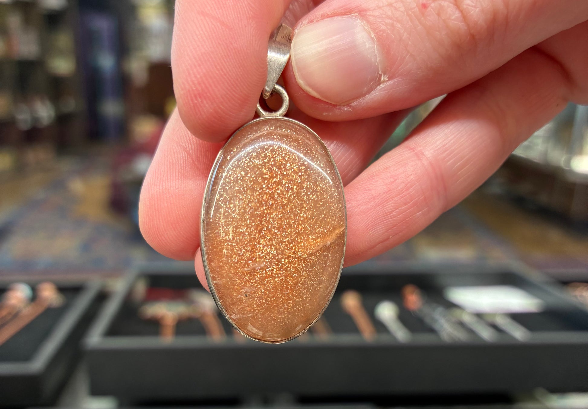 Golden Feldspar pendant with sterling silver
