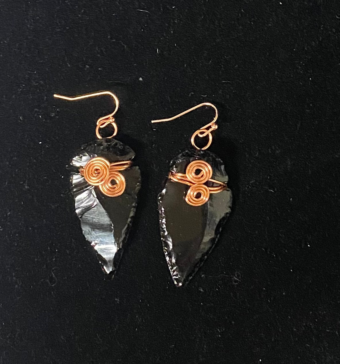 Earring Black Obsidian Arrowhead Wrapped