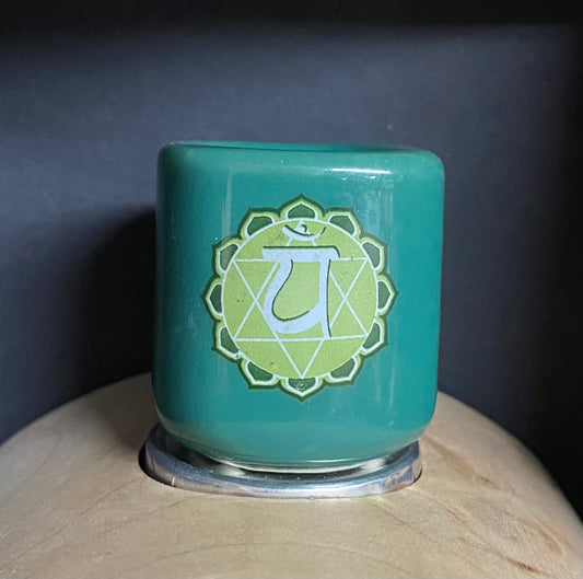 green Candle Holder Pillar Heart Chakra