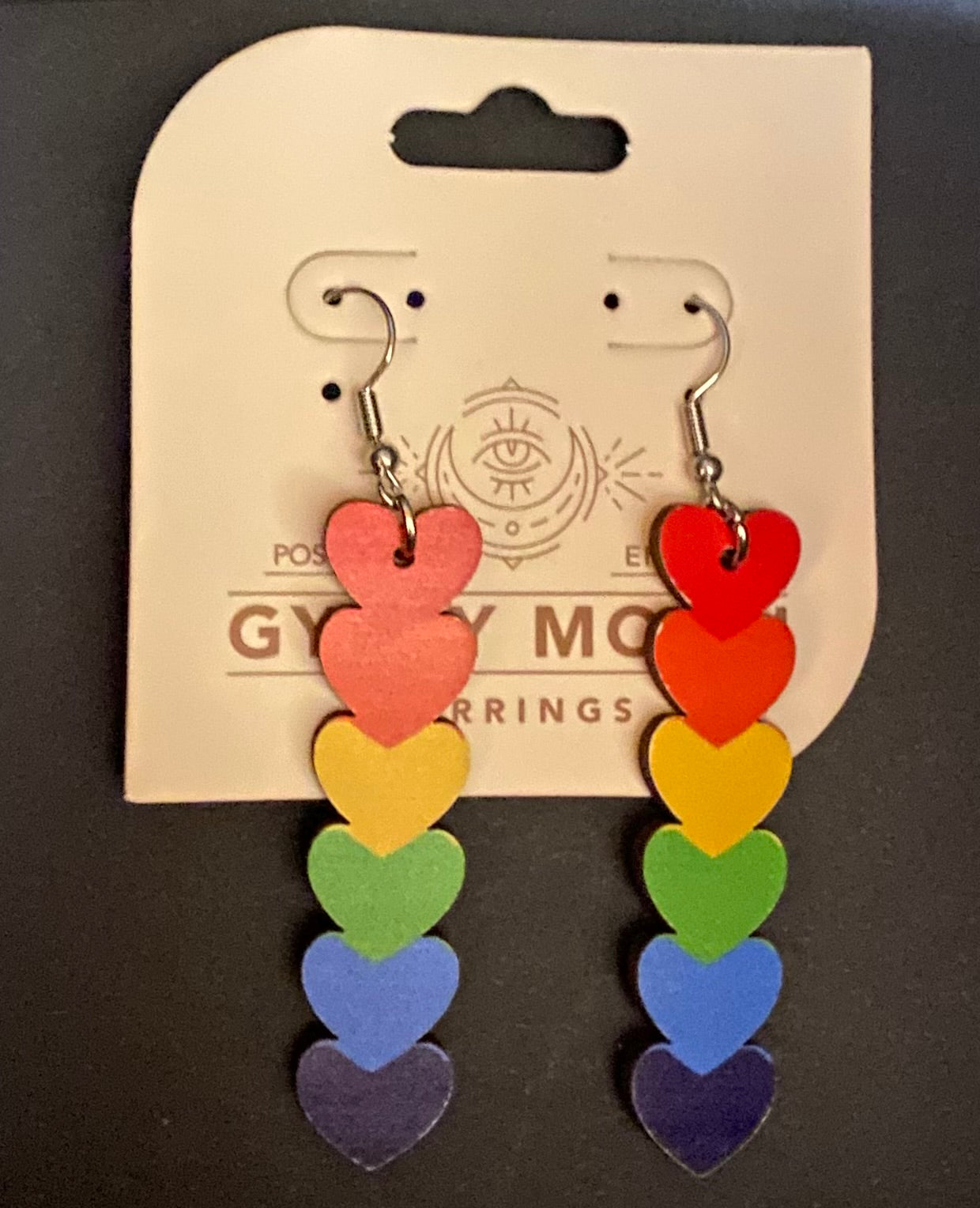 Earring Hearts Rainbow Wooden Dangle