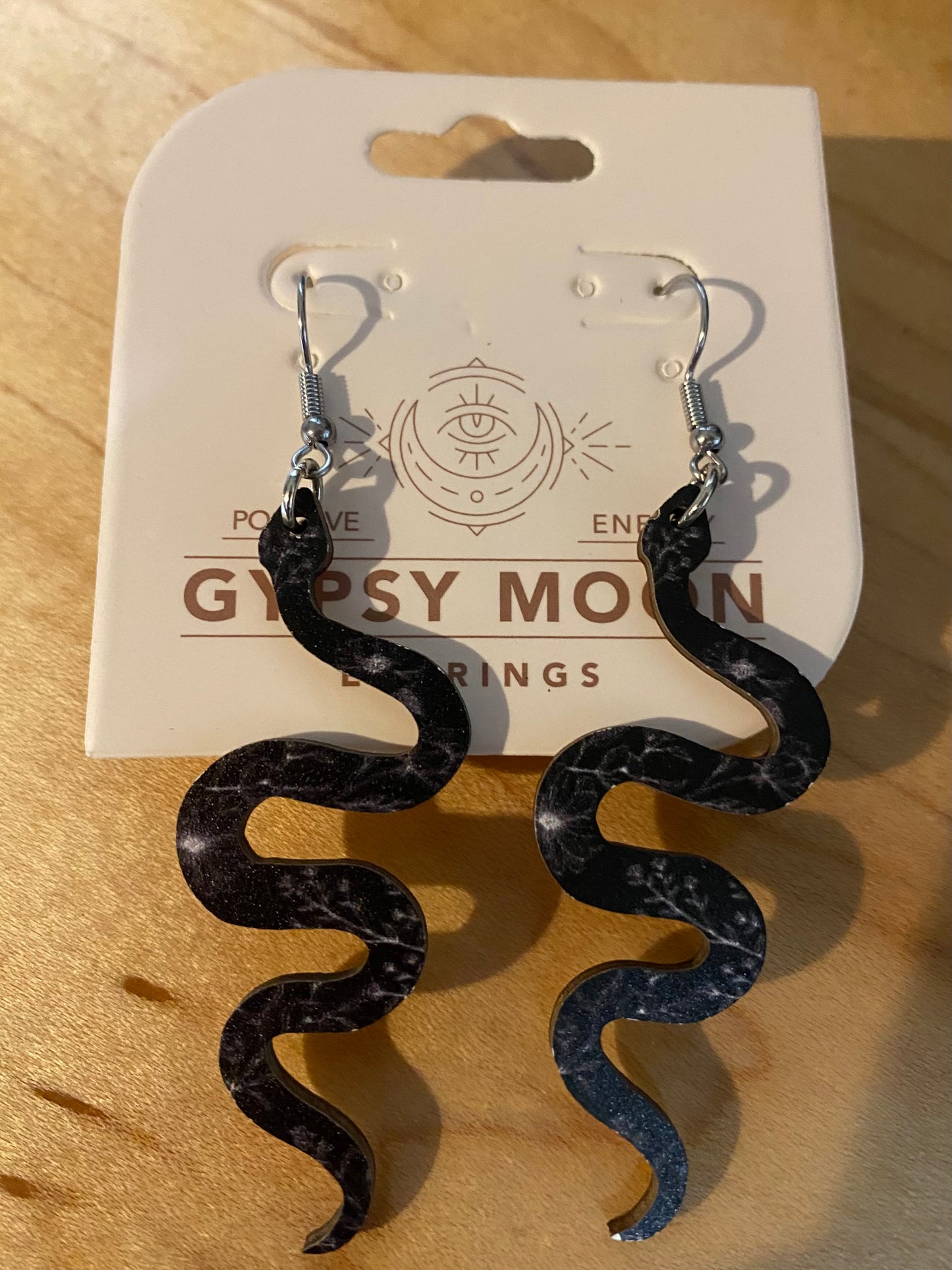 Earring Snake Black Wooden Dangle
