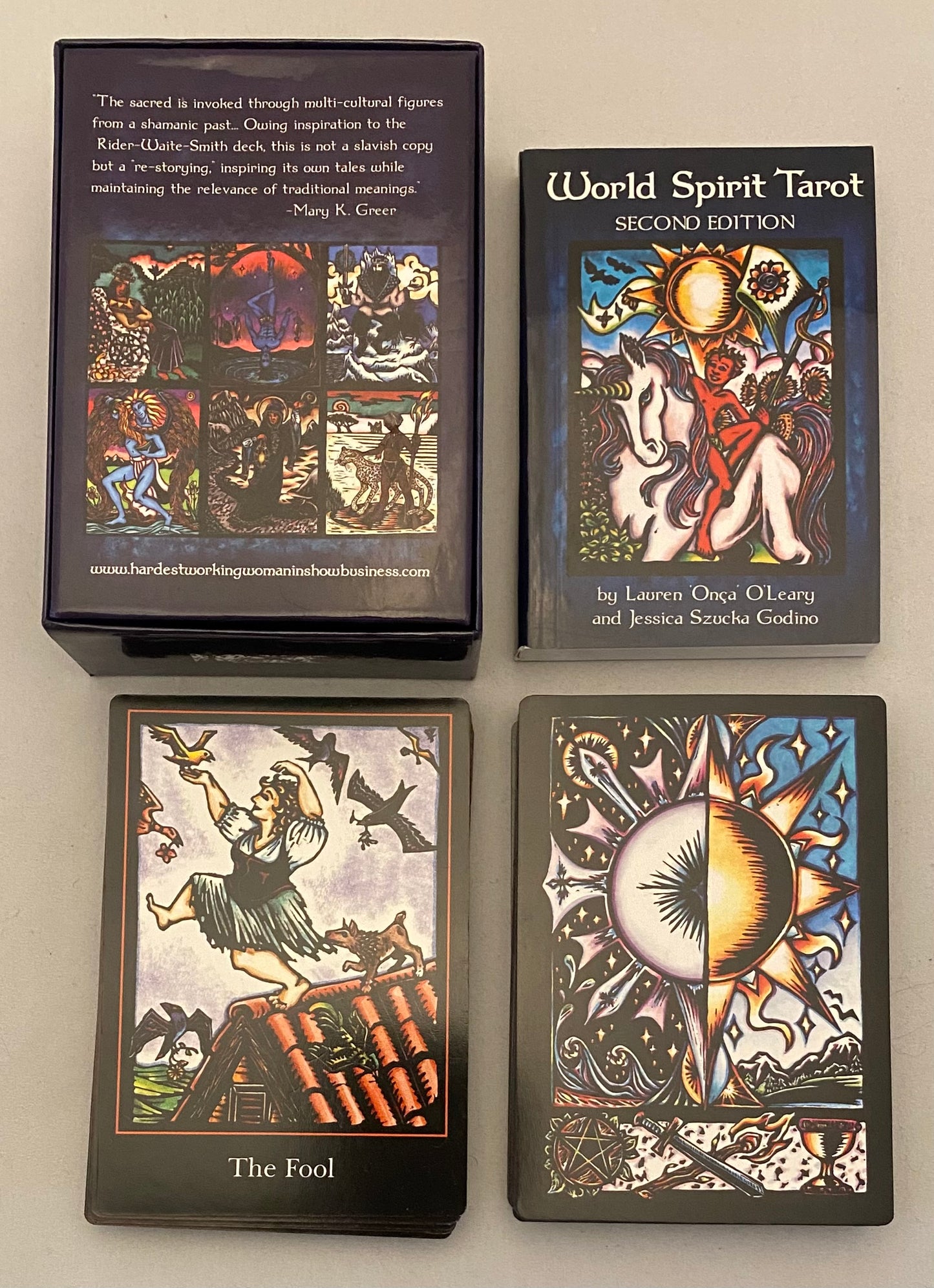 World Spirit Tarot cards with packaging on a neutral background