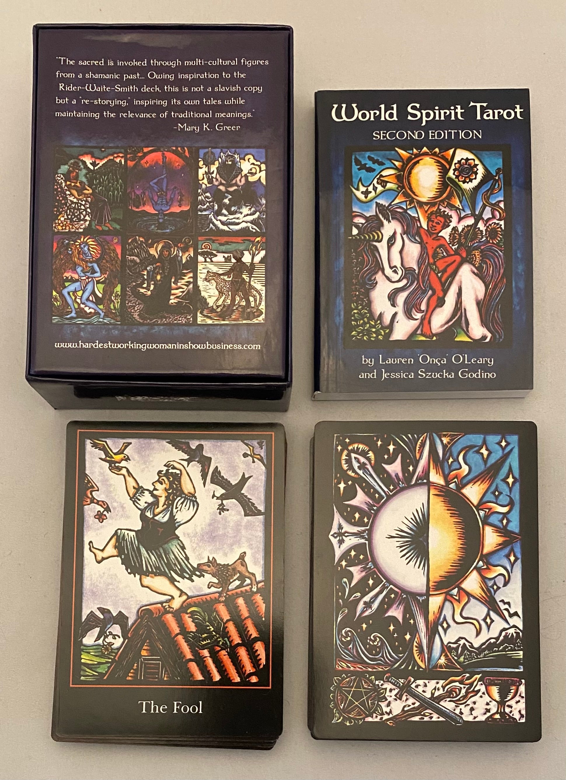 World Spirit Tarot cards with packaging on a neutral background