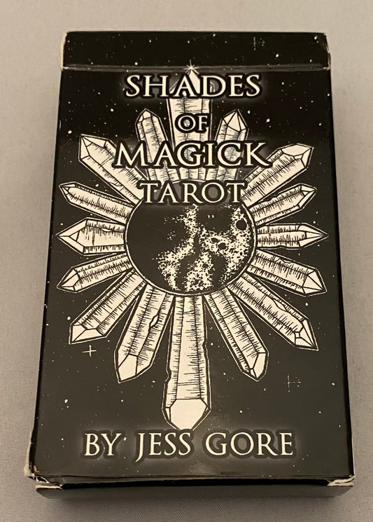 Shades of Magick Tarot deck by Jess Gore on a gray background