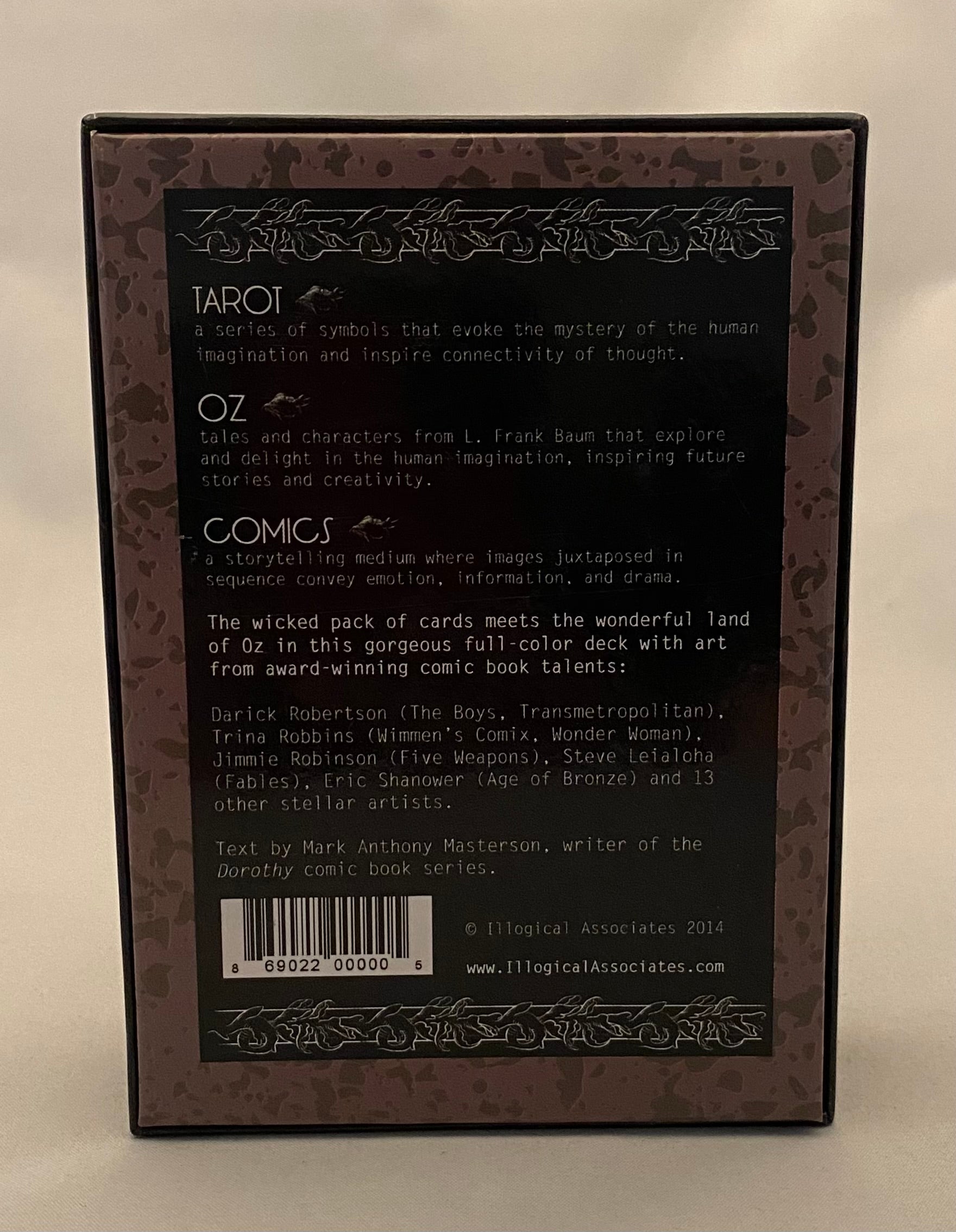 Back cover of a book with text and design elements on a white background