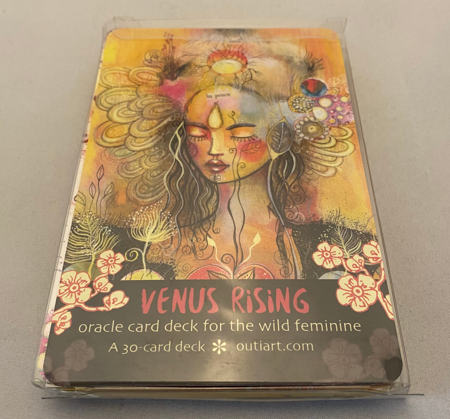 fanciful art of female with flowers and other abstracts items, gold and black background