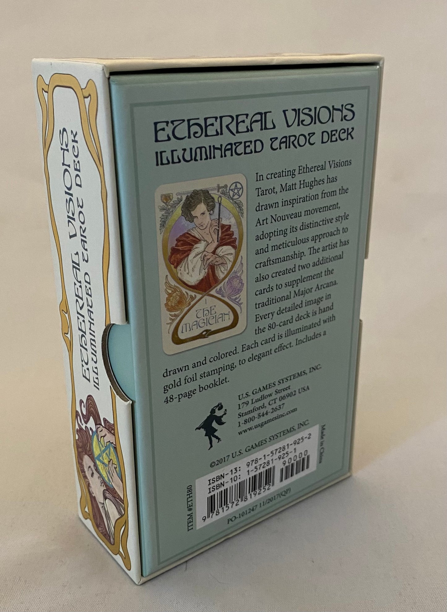 Ethereal Visions Illuminated Card Deck packaging with text and card illustration on a white background