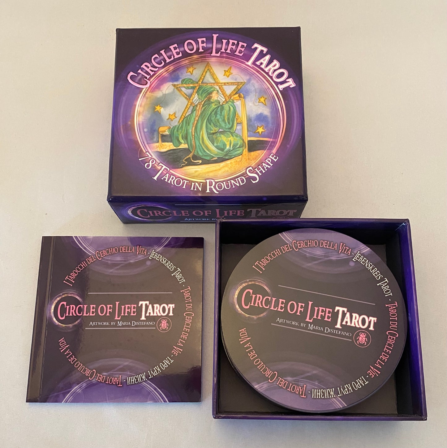 Circle of Life Tarot set with tarot cards and box on a white background