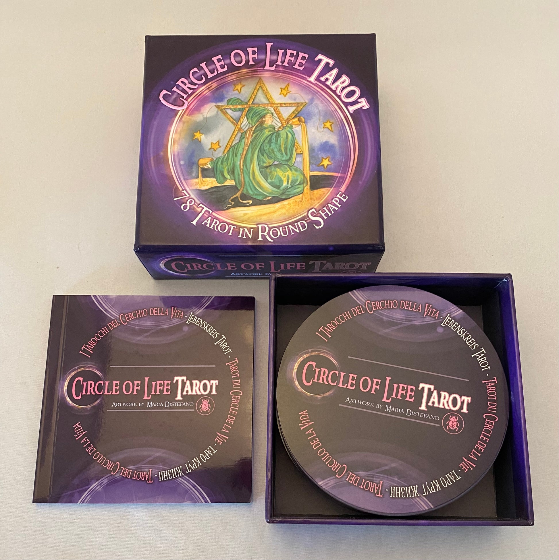 Circle of Life Tarot set with tarot cards and box on a white background