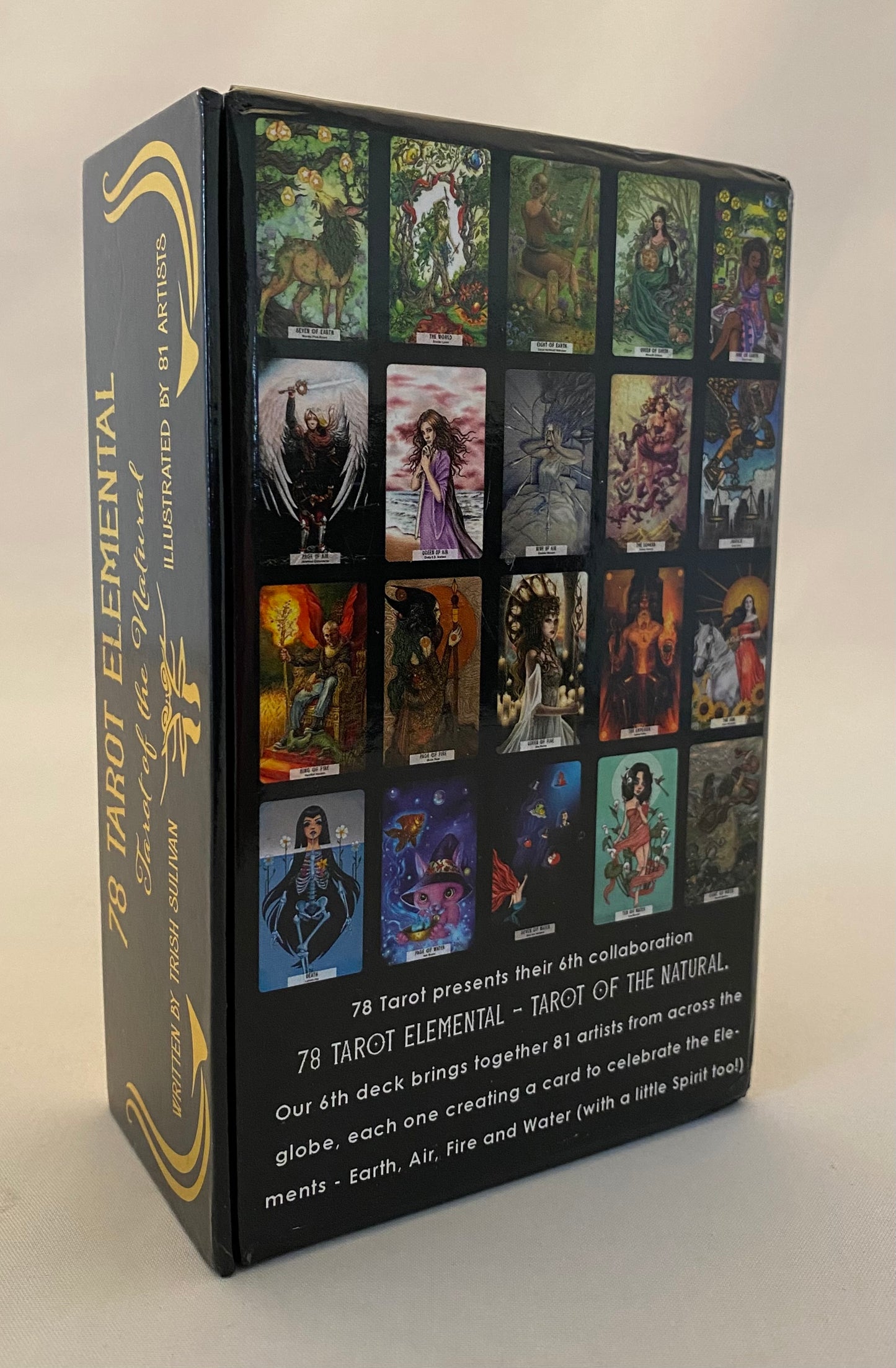 Tarot card box with colorful tarot cards displayed on a white background