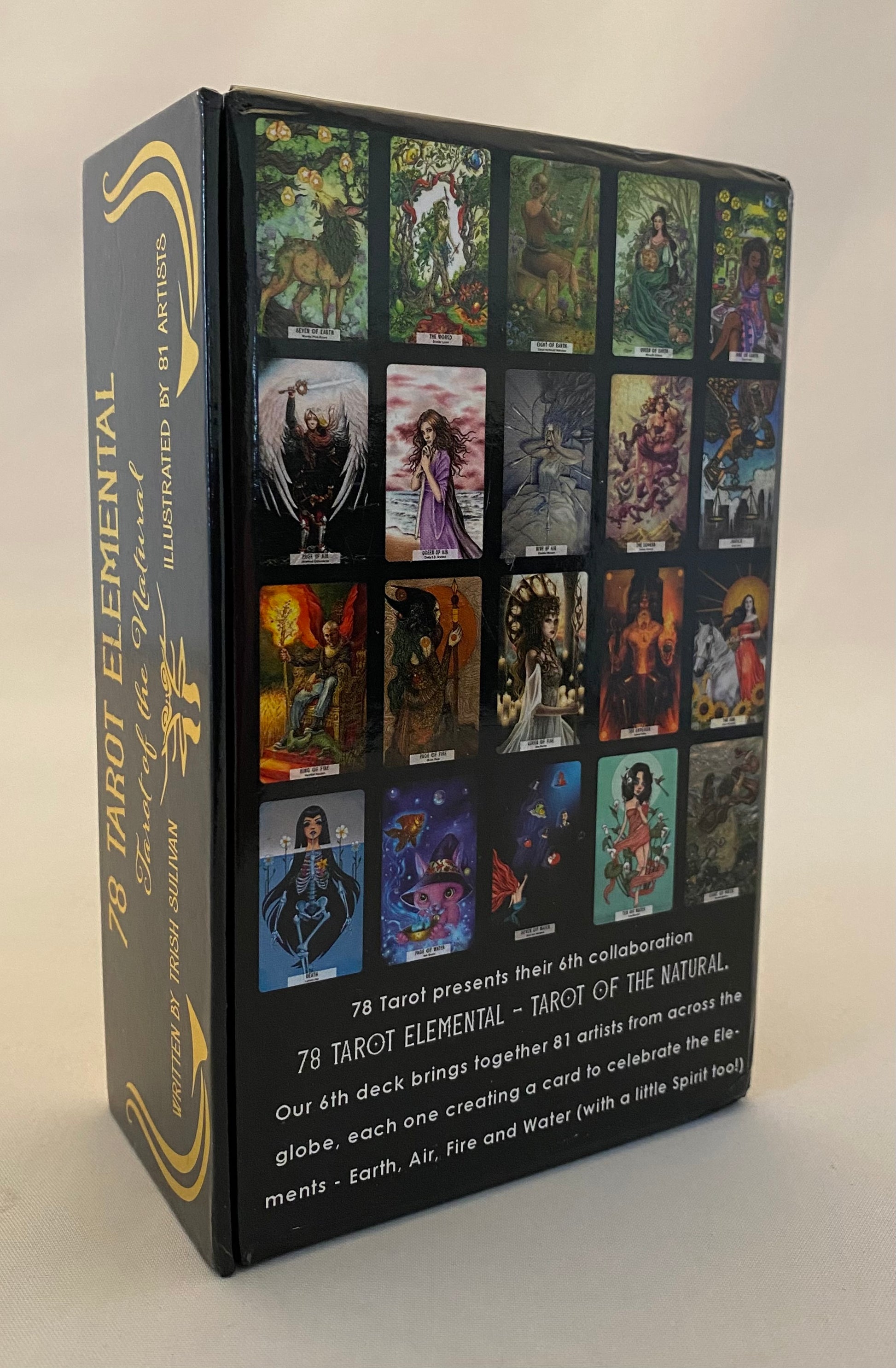 Tarot card box with colorful tarot cards displayed on a white background