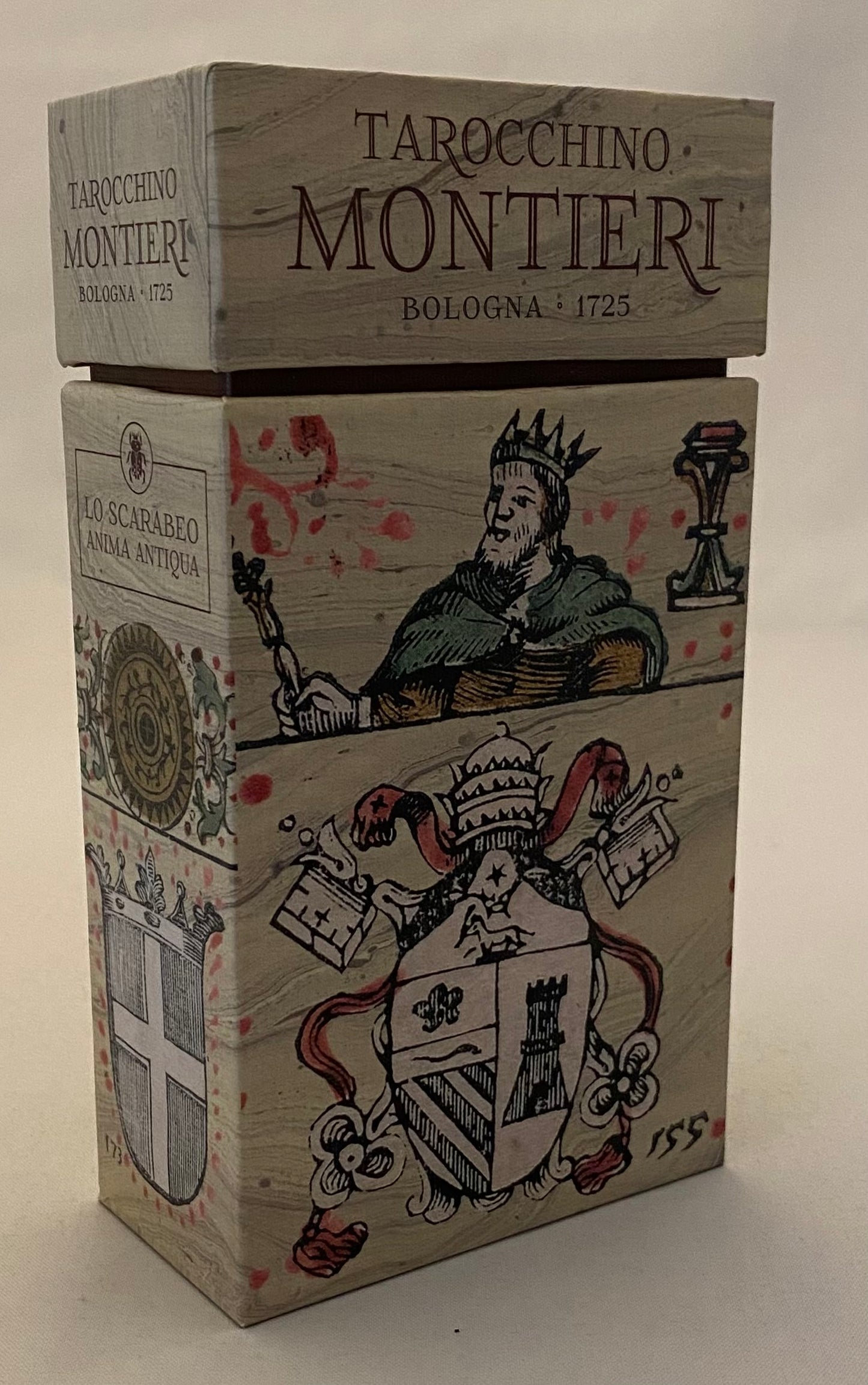  'Tarocchino Montieri' tarot with historical illustrations on a white background