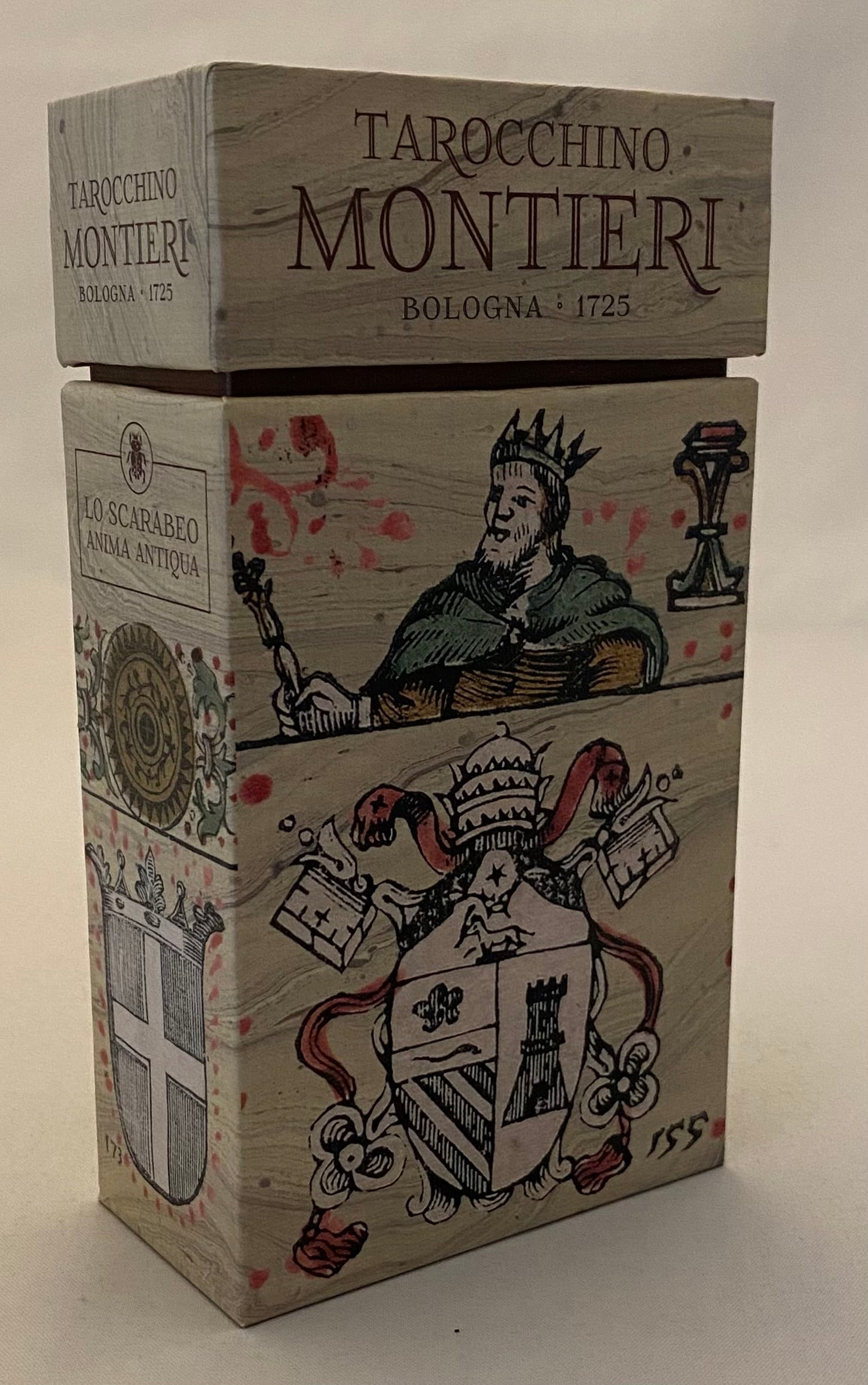  'Tarocchino Montieri' tarot with historical illustrations on a white background