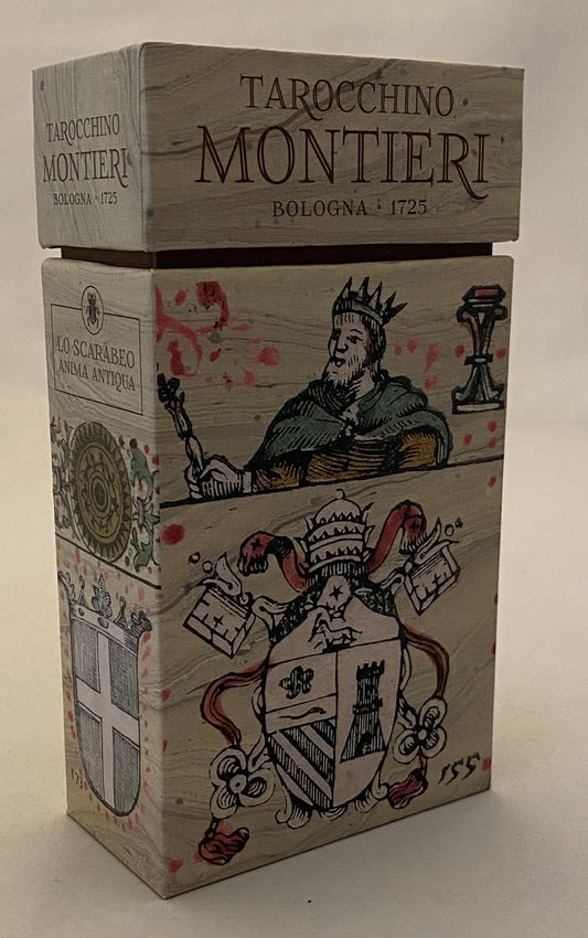  'Tarocchino Montieri' tarot with historical illustrations on a white background