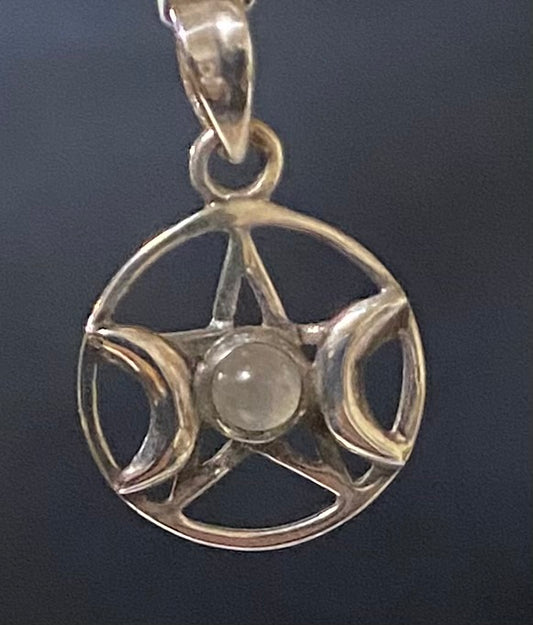 Pendant Triple Moon Pentacle Labradorite