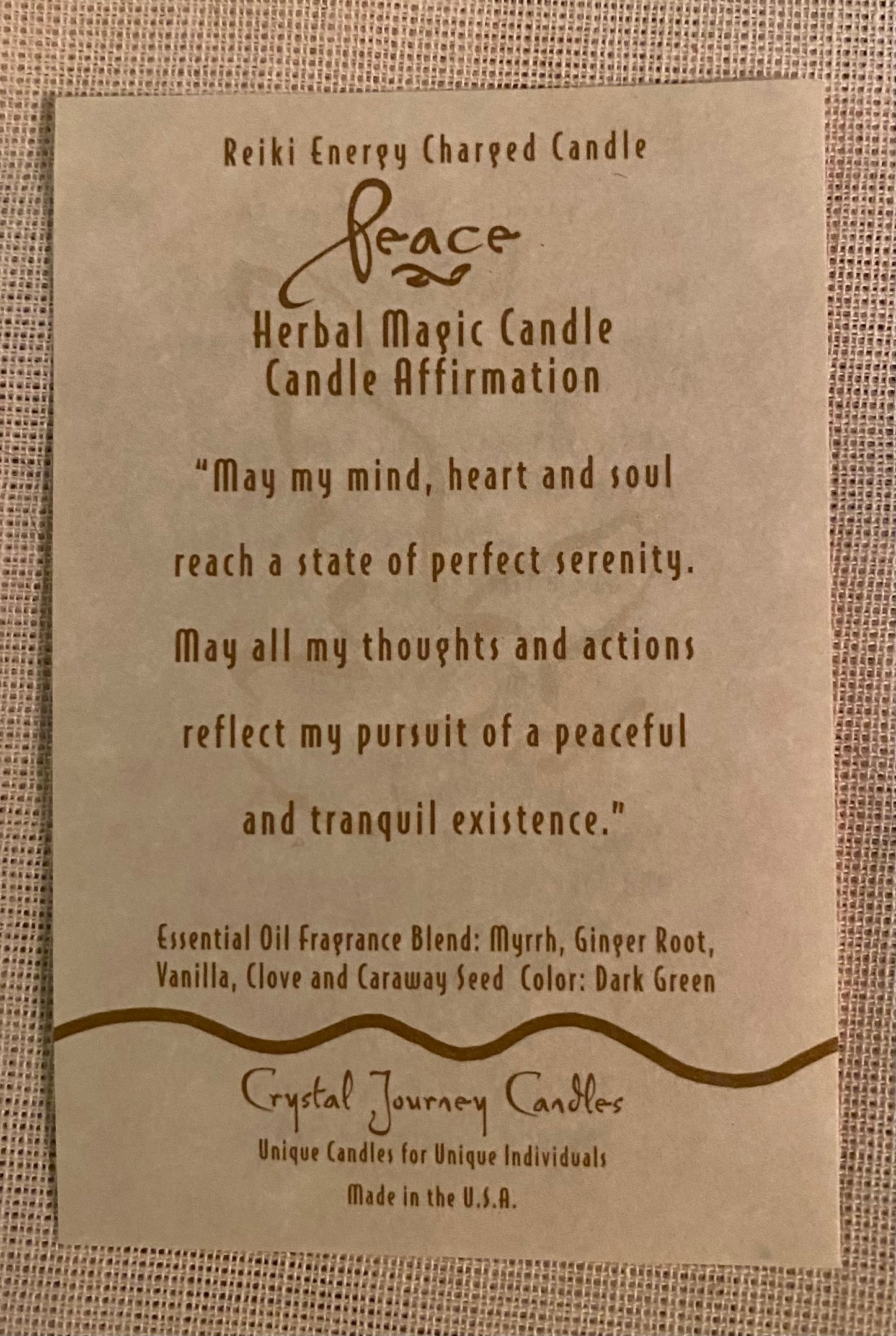 Candle Votive Peace Dark Teal Affirmation Card