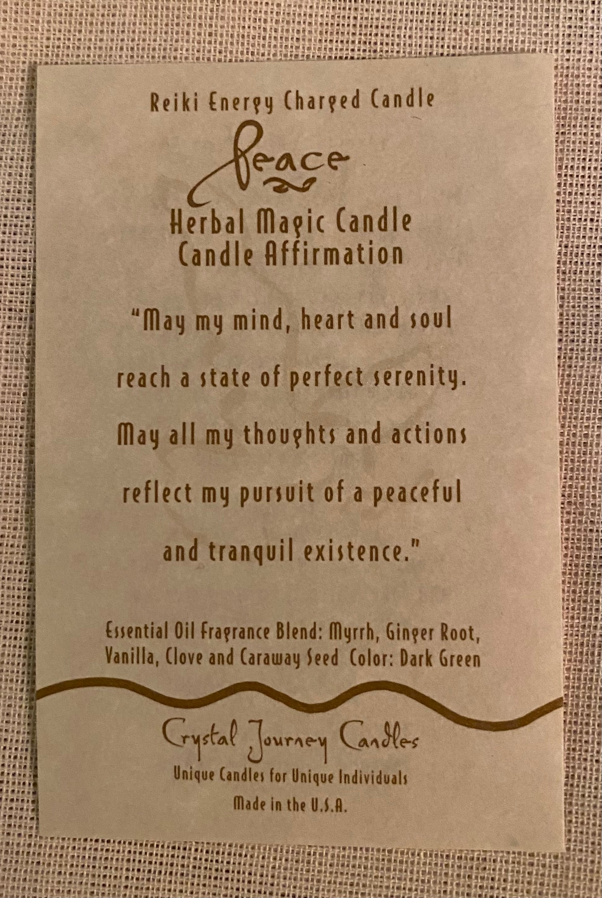 Candle Votive Peace Dark Teal Affirmation Card