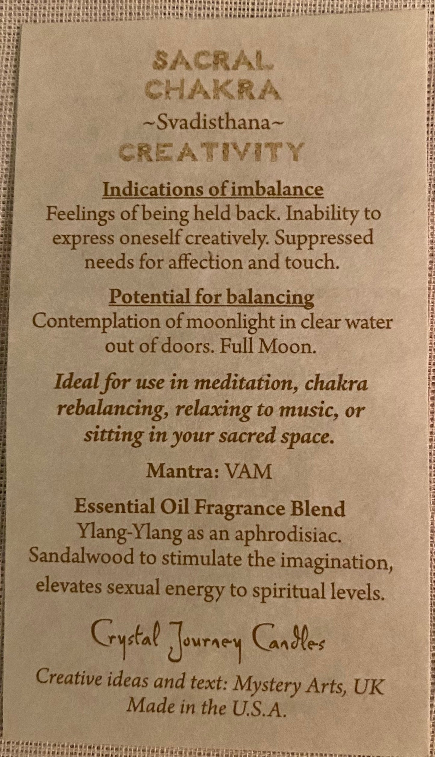Candle Votive Sacral Chakra Affirmation Card