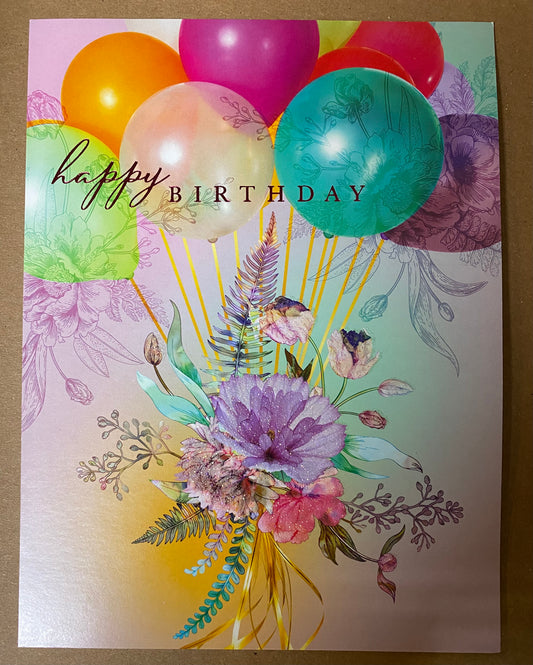 Greeting Card Happy Birthday Balloons Floral