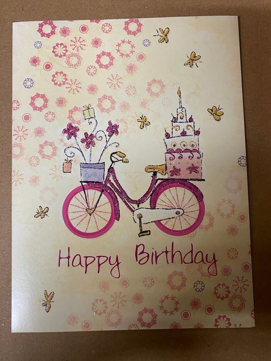 Greeting Card Happy Birthday Bicycle Pink