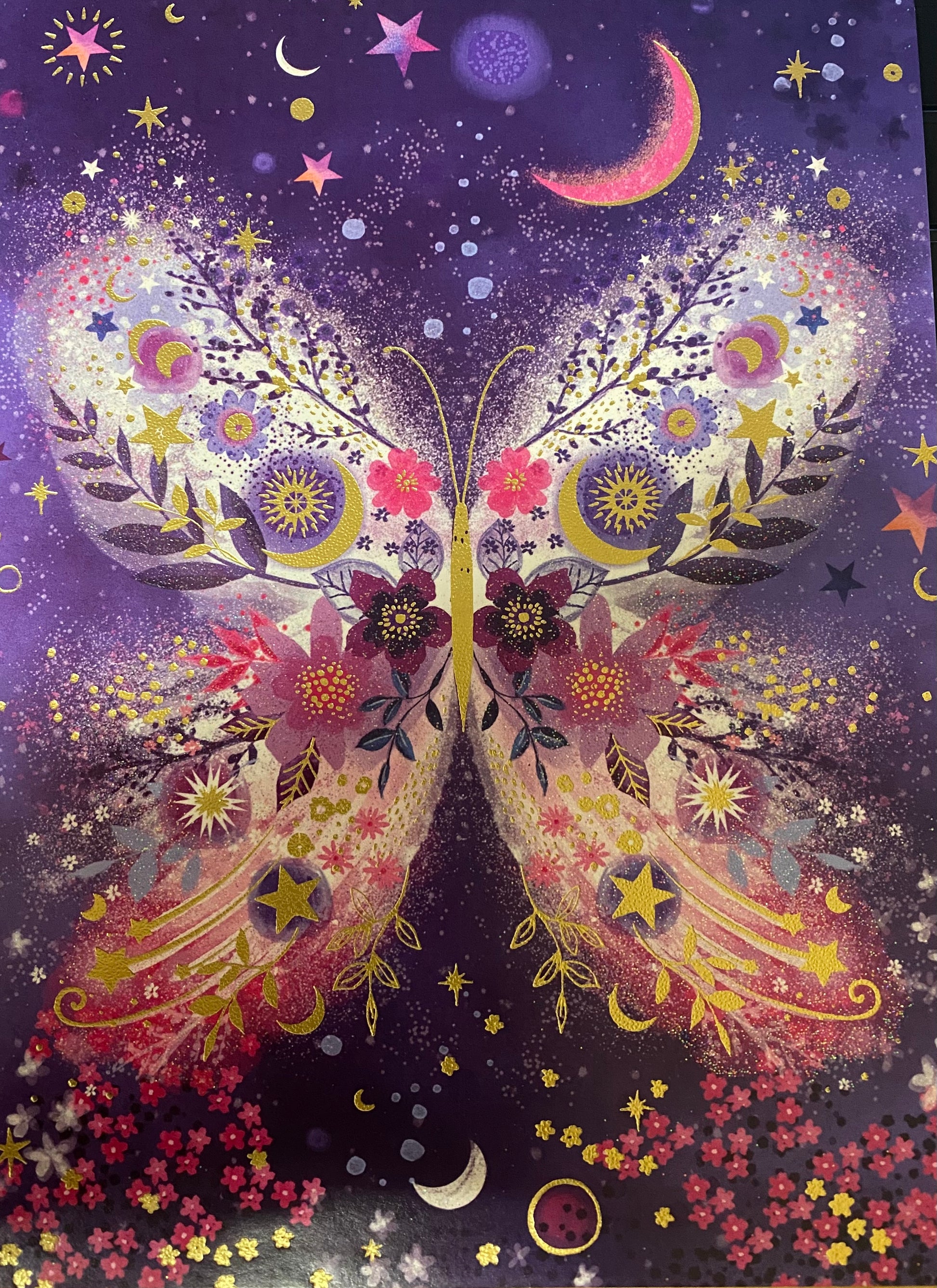 Greeting Card Butterfly Crescents Floral Birthday