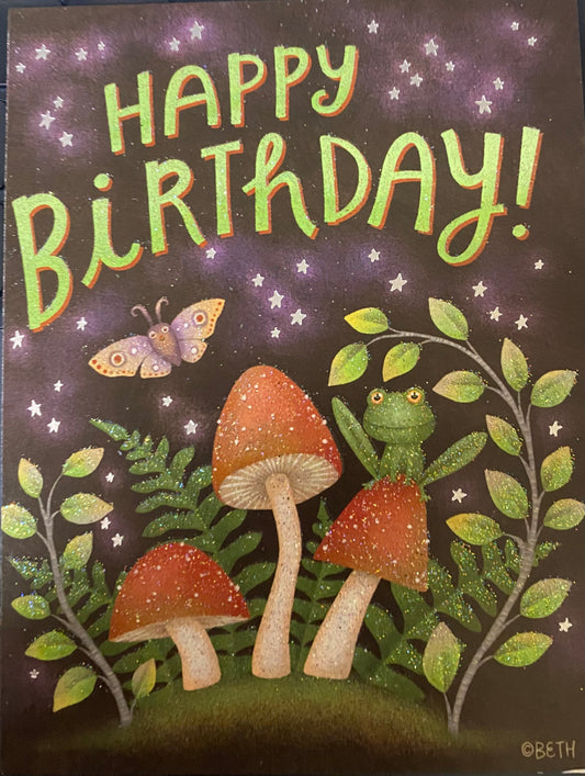 Greeting Card Mushroom Stars Birthday