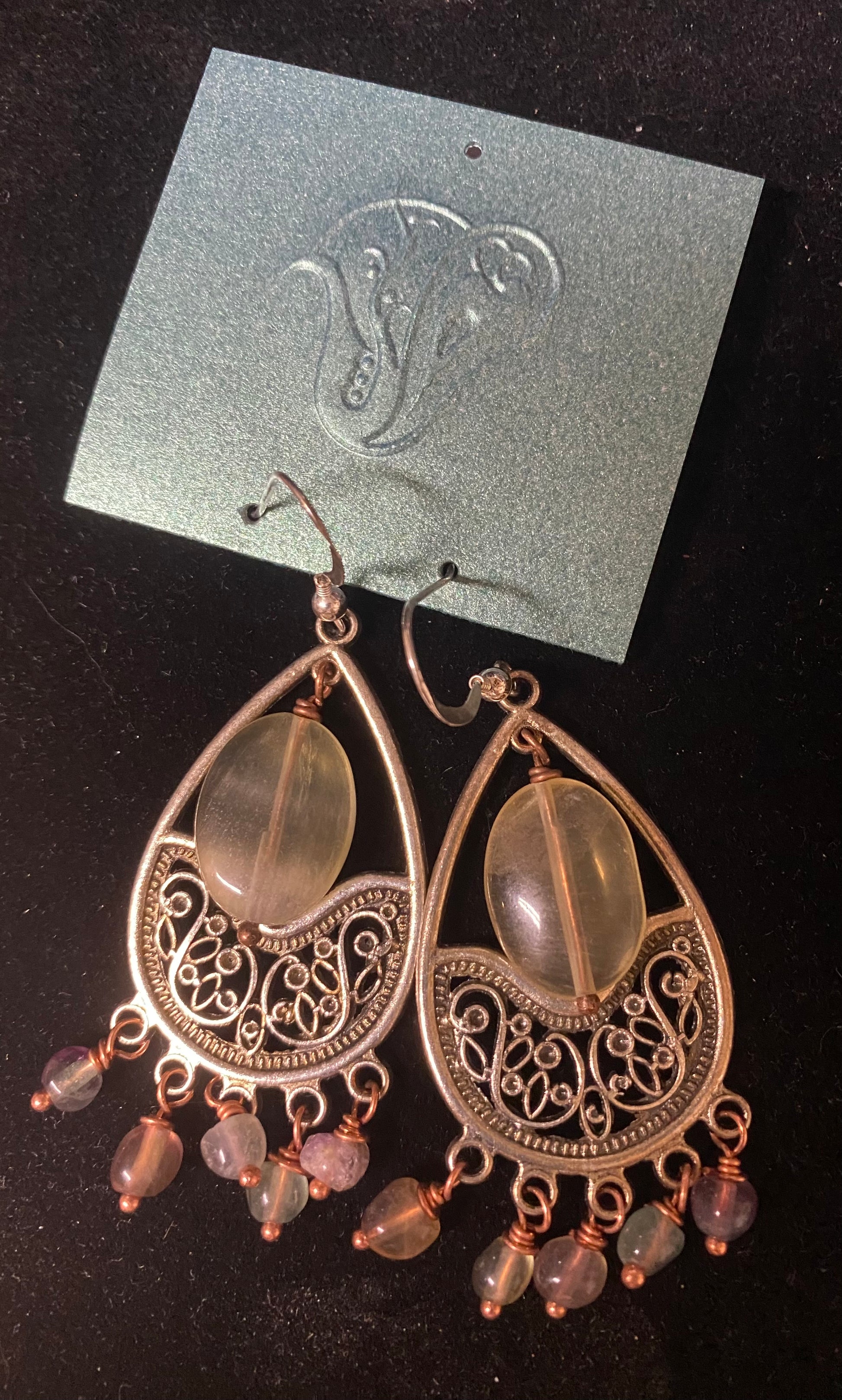 Earrings Fluorite Tibetan Silver