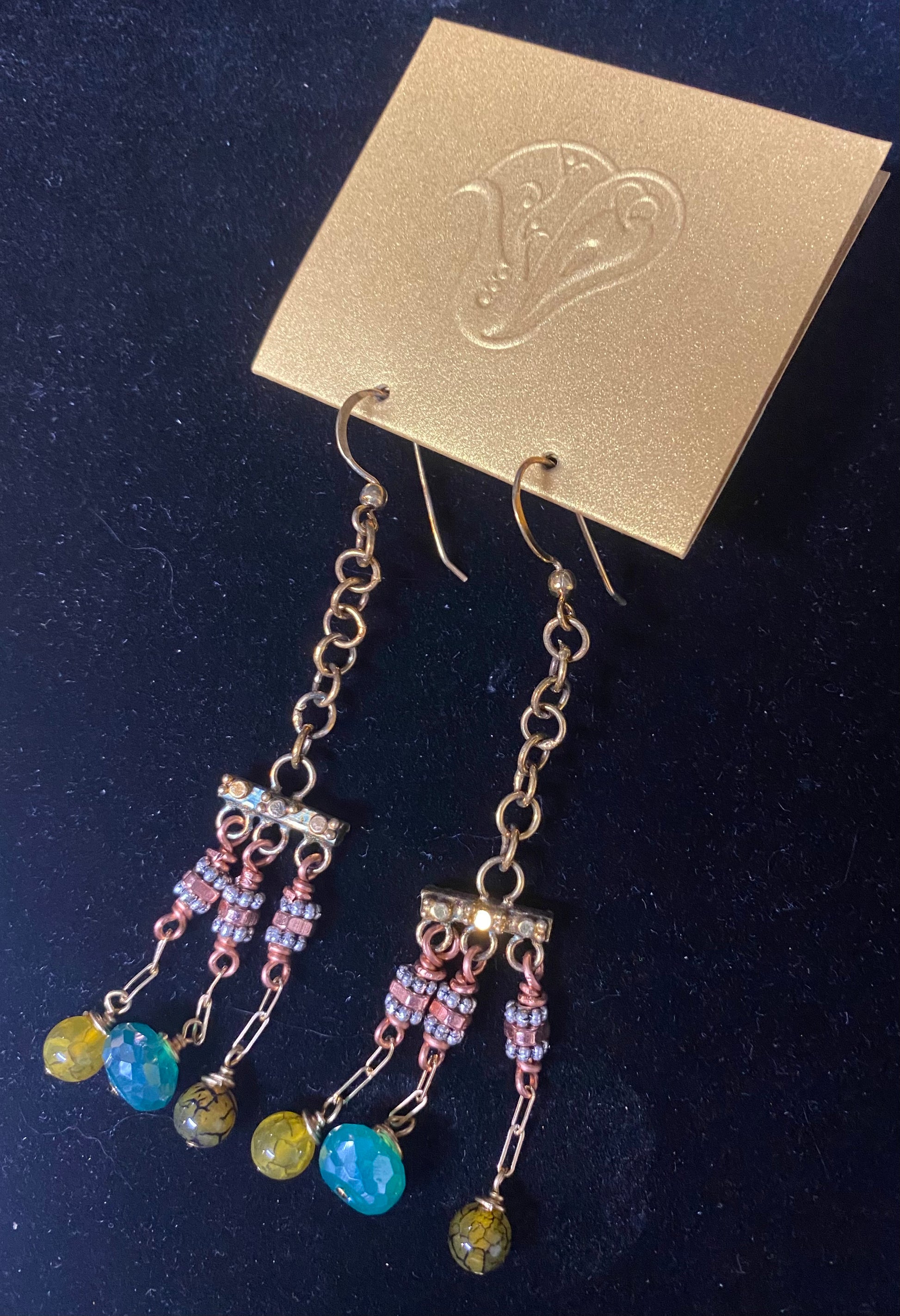 Earrings Green Onyx Agate India Gold