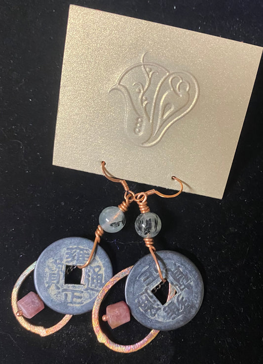 Earrings Prehnite Watermelon Tourmaline