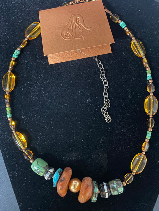 Necklace Carnelian Turquoise Pearl