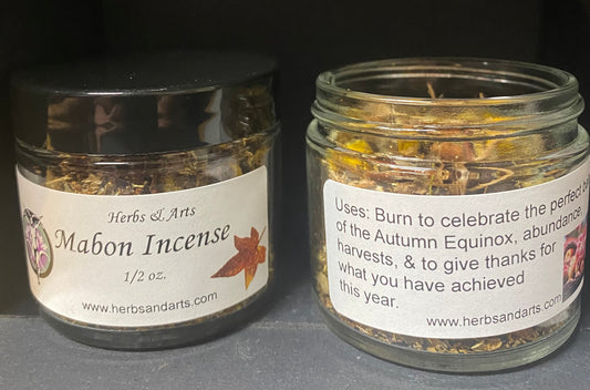 Mabon incense in a jar. front and back of the two jars.