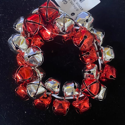 Bracelet Jingle Bells Stretchy silver and red